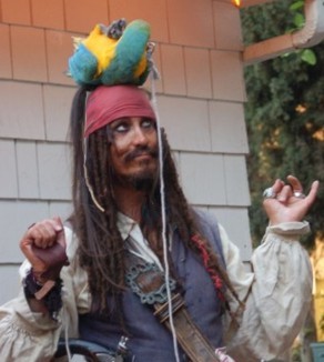 parrot show with Captain Parrot Jack a satirical parody of a Caribbean pirate